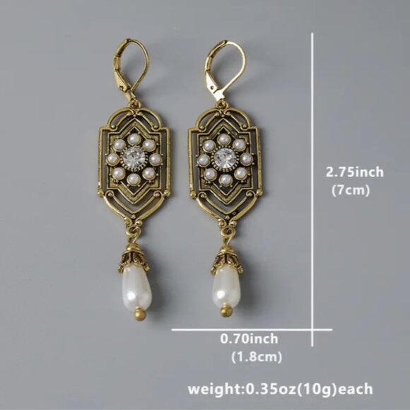 NEW Arlette Victorian Edwardian Antique Gold and Seed Pearl Drop Earrings - Picture 4 of 4